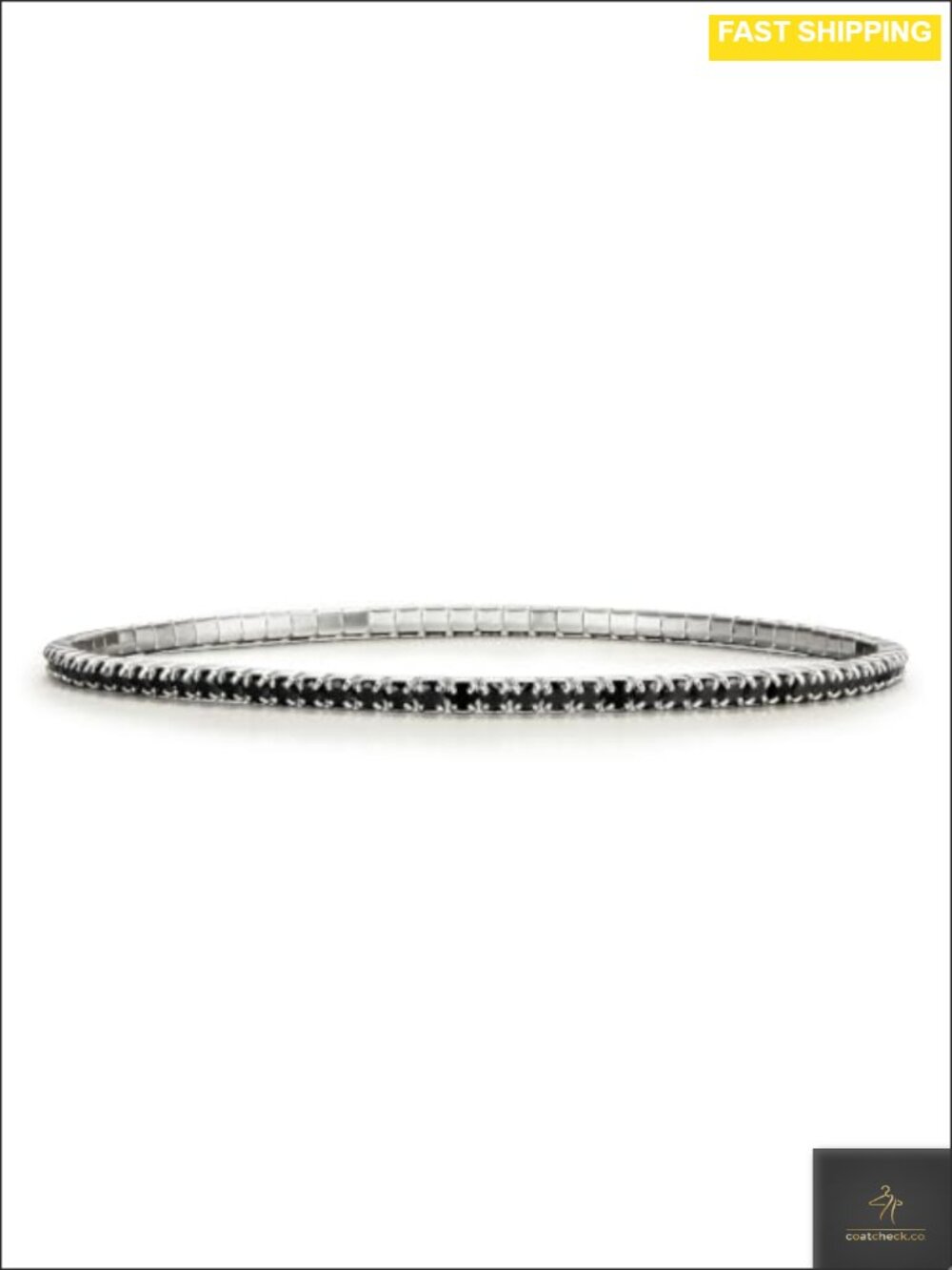 2mm Black Spinel Tennis Bracelet Stretch Silver Minimal Love